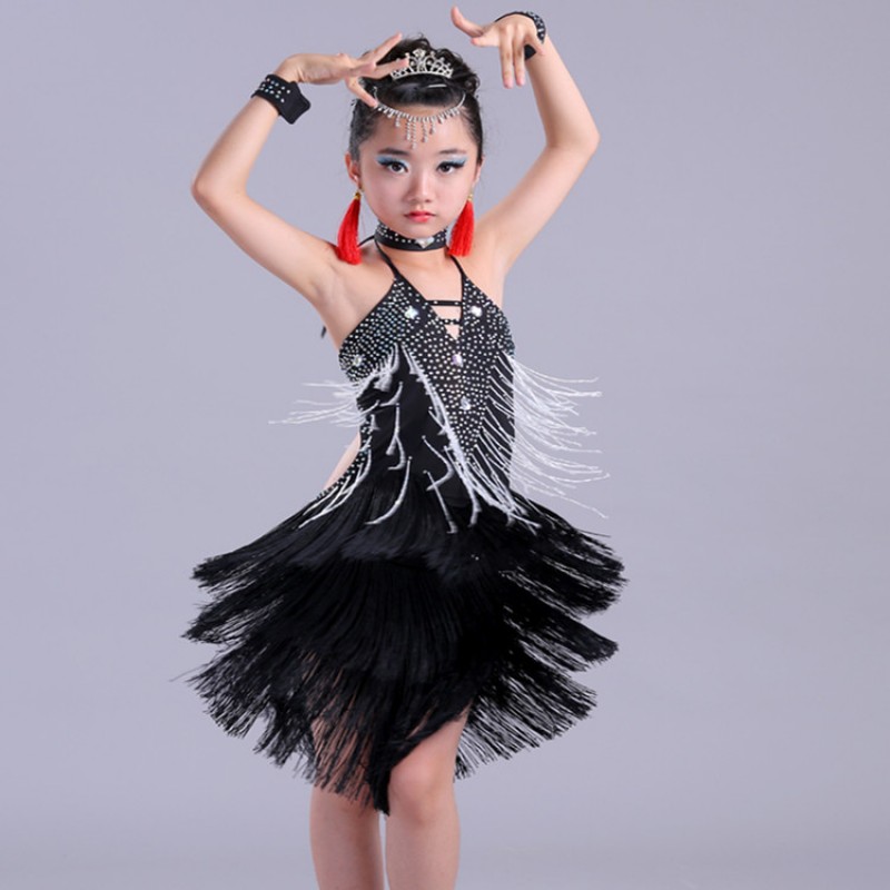 vestido de danza latina Latin Dance Skirt For Children Tassel Sumba Latin Competition Dancing Dress Girls Latin Fringe  Dresses