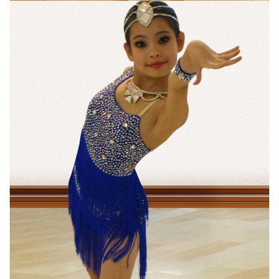 vestido latino de chica Latin Dance Skirt For Children Tassel Sumba Latin Competition Dancing Dress  Girls Latin Fringe dress