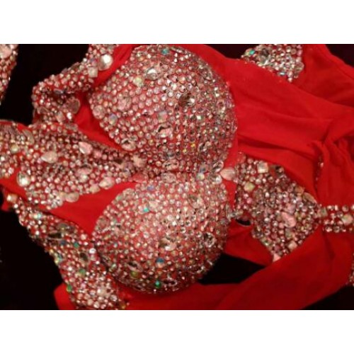 Sexy black red Long Sleeves Leotard Costumes Rhinestone Crystals Outfit Black Singer Bodysuit Dj Gauze Sparkling Diamond Party Dresses