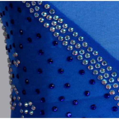 Royal blue white see through back sleeveless female women's competition professional latin salsa cha cha dance dresses