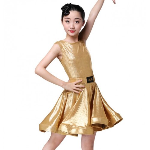 Girls latin dance dresses competition kids children shiny ballroom performance gold dark green  dancing dresses outfits