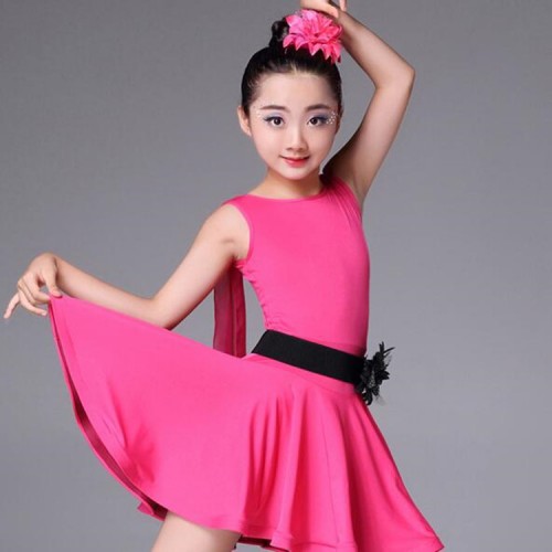 Kids latin dresses for girls black pink blue competition stage ...