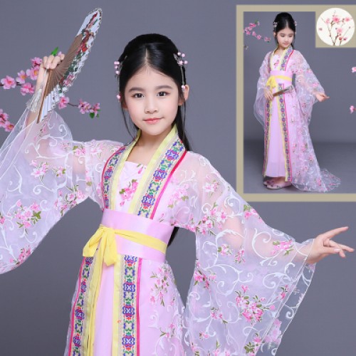 Kids chinese folk dance costumes girls children ancient traditional hanfu anime fairy  cosplay performance dancing robes dresses