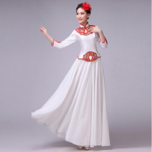 White Chinese Style Classical Dance Clothing Ancient Chinese Folk Dance Costume Chinese Traditional Dance Clothes Suit