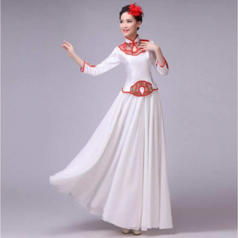 White Chinese Style Classical Dance Clothing Ancient Chinese Folk Dance Costume Chinese Traditional Dance Clothes Suit