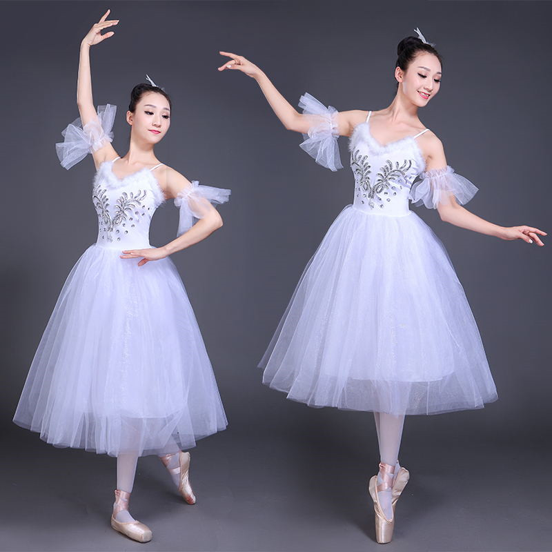 White modern dance ballet dress women female turquoise pink competition  performance swan lake ballet dance dresses