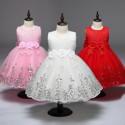 White pink red Korean Girls Party Dress Cute Kids Embroidery Flowers Dresses Tutu Princess Dresses Baby  3-12y Girl costumes