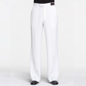 Wine red black white striped men's male competition stage performance ballroom salsa cha cha latin dance straight long pants