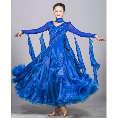 Wine red turquoise royal blue red hot pink long length standard women's female competition ballroom tango waltz dancing dresses
