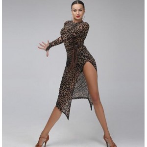 Women leopard latin dance dress women tango dress salsa rumba modern dance costumes  latin dress dancing clothes Dancewear