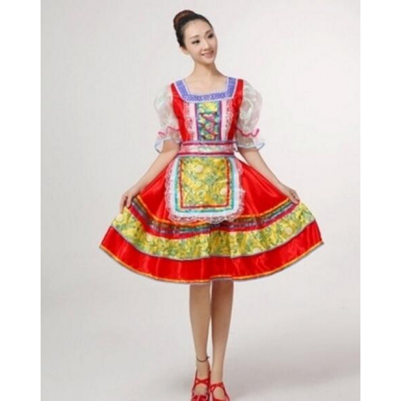 Women red High quality Traditional Russian national costume Princess dance dress 
