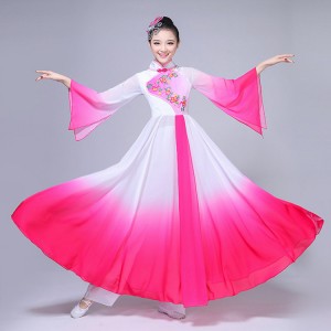 women White fairy folk traditional dancing dresses women's female competition stage performance ancient yangko dancing costumes