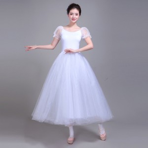 Women's ballet dress white female modern dance long length swan lake performance dresses