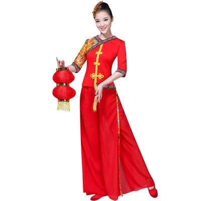 Women's chinese folk dance costumes for female china style ancient traditional drummer square dancing performance tops and pants