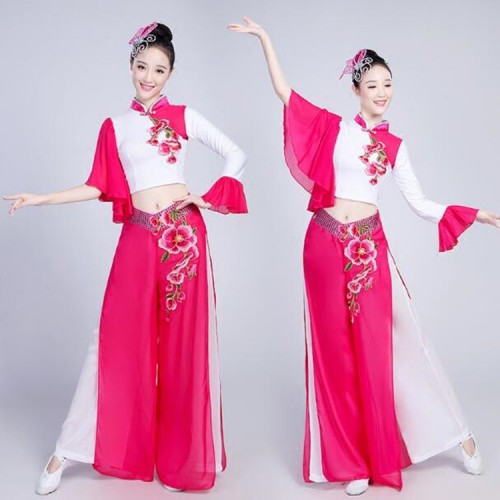 Women's Chinese folk dance costumes fuchsia for female yangko ancient traditional competition stage performance dresses