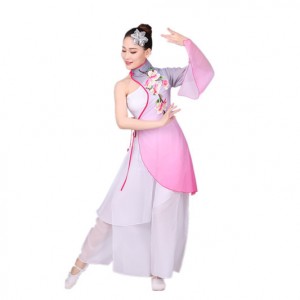 Women's Chinese folk dance costumes gradient colored gray fuchsia blue classical traditional chinese dance film cosplay performance dresses