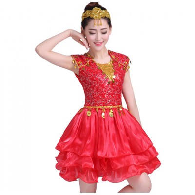 Women's jazz dance dresses gold red blue sequined modern dance singers dancers dj ds night club stage performance dresses