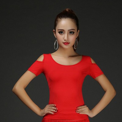 Women's latin ballroom dance tops t shirt stage performance competition salsa chacha rumba dance short sleeves blouses