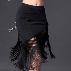 Women's latin dance fringes skirts black female  stage performance competition salsa chacha rumba dancing skirts