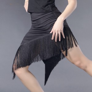 Women's latin dance skirts black fringes competition gymnastics practice salsa rumba chacha dance skirts