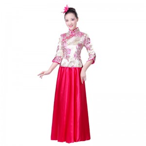Women's traditional  Chinese folk dance dress ancient classical china folk music chorus dresses robes