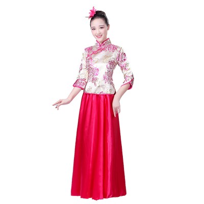 Women's traditional  Chinese folk dance dress ancient classical china folk music chorus dresses robes