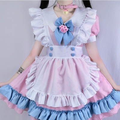 Japanese style sweet schoolgirl anime drama cosplay lolita dress film maid cosplay outfit Bow Lolita Dress Women's pink and blue cute dress