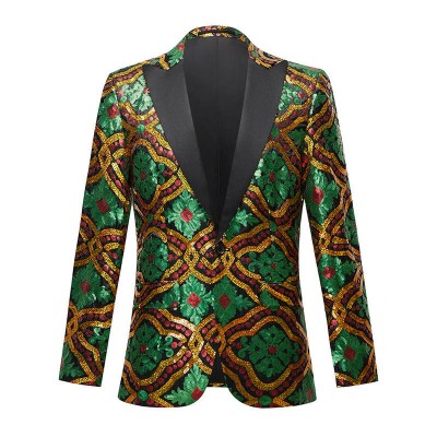 Jazz dance coats blazers for men youth  men's suit jacket singers perform garment sequins suit coat man green golden coat lapels