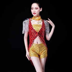 Jazz dance costumes for women gogo dancers hiphop cheer leaders video group dancers stage performance night club ds tuxedo tops and shorts