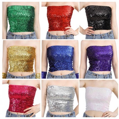 Jazz dance nightclub bar stage elastic sequins strapless tops colorful mermaid skirt wrap chest vest for women young girls flash atmosphere clothing wear stage
