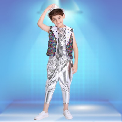 Jazz Dancing Practicing Suit rainbow paillette Modern Dance Costumes Boy Dance Clothing Performance Kids Stage Show Dancing Costume