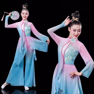 JiaozhouHanfu princess dress Chinese folk fan dance costumes Square Dance Competition Sets for women girls Tune chorus performance wear