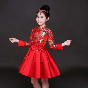 Kid China dragon style evening dresses Tang Dynasty new year Christmas party cosplay Chinese traditional garments costumes for children girl clothing