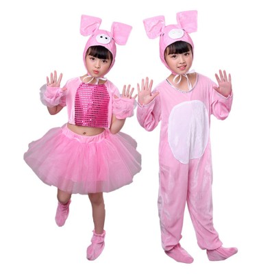 kids animal pink pig dance costumes for boys girls children school competition dress Halloween party cosplay performance costume
