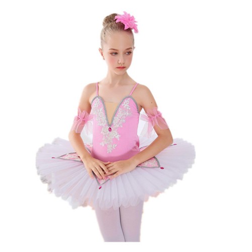 Kids ballet tutu dresses for girls white pink swan lake petals stage performance competition professional pancake platters skirt dresses