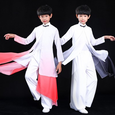 kids boys children white back red gradient chinese kungfu wushu clothing china folk dance costumes Classical hanfu martial art performance uniforms for kids