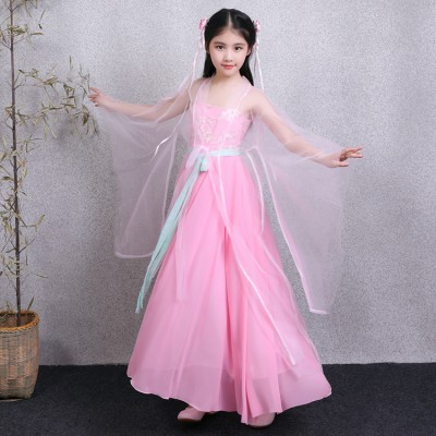 kids children Hanfu princess dresses pink colored empress princes stage performance kimono fairy anime drama cosplay dresses