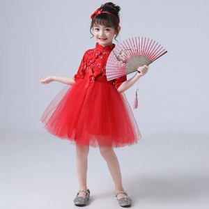 Kids children princess dress  china style stage performance qipao dresses chorus poetry reading model show performing dresses