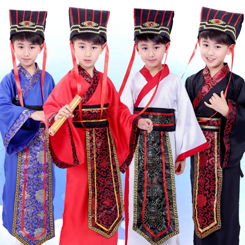 Kids china folk dance costumes for boys china hanfu Confucius minister stage performance drama cosplay dancing robes