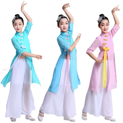 Kids chinese folk dance costumes children fairy dress ancient traditional fan umbrella dance costumes