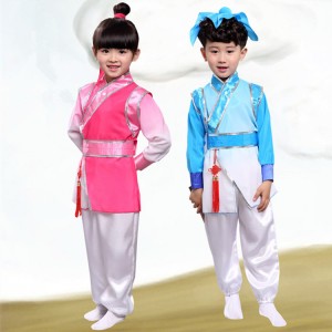 Kids chinese folk dance costumes  stage performance ancient traditional party studies three character cosplay hanfu robes