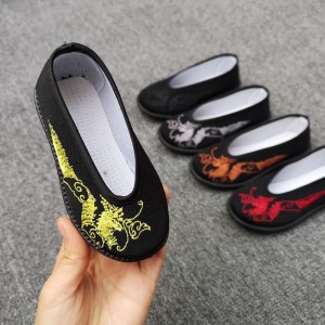Kids chinese traditional classical emperor cosplay performance dance dragon shoes hanfu clothing flats shoes for boy 