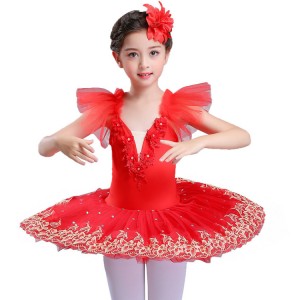 Kids competition ballet dresses pink red white ballerina stage performance party celebration tutu skirt pancake platter skirt dress