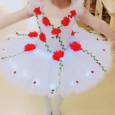 Kids flowers white swan lake ballet dance dress tutu skirt classical pancake ballet dance costumes