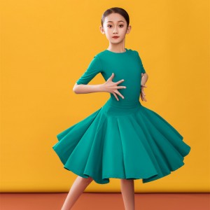 Kids green colored latin dance dresses girls Latin dance skirt children ballroom competition dresses Girls Latin dance costumes