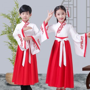 Kids hanfu boys girls stage performance chinese folk dance costumes kimono dress fairy princess drama cosplay dress 