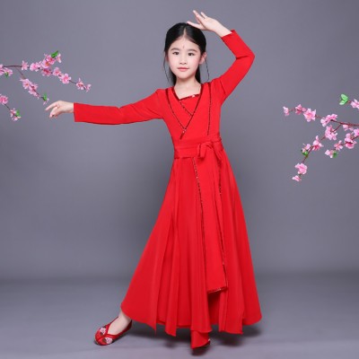 kids Hanfu chinese folk dance costumes red colored girls children kids fairy princess tang dynasty anime drama cosplay dress robes