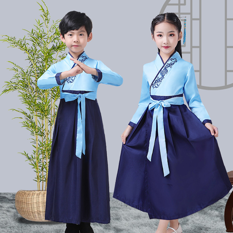 Kids hanfu chinese folk dance costumes school competition chorus dress fairy princess drama cosplay kimono dresses