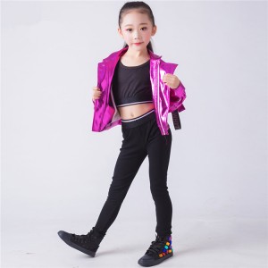 Kids hiphop modern dance costumes for girls boys street dance outfits silver fuchsia color jazz singers gogo dancers tops and pants