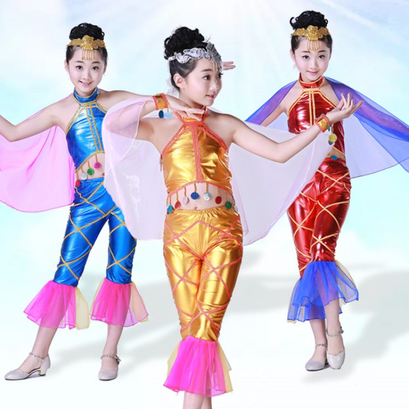 Kids jazz dance costumes fish photos cosplay dancers school competition stage performance mermaid cosplay outfits